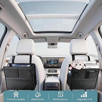 2 Pack PU Coated Car Backseat Organizer Durable Large Capacity 6 Pocket Kick Mats Universal Fit