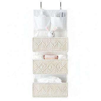 Boho Macrame Over-Door Organizer 3 Large Woven Pockets Hanging Storage for Bedroom Bathroom Pantry