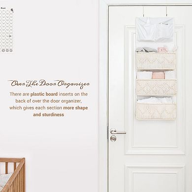 Boho Macrame Over-Door Organizer 3 Large Woven Pockets Hanging Storage for Bedroom Bathroom Pantry