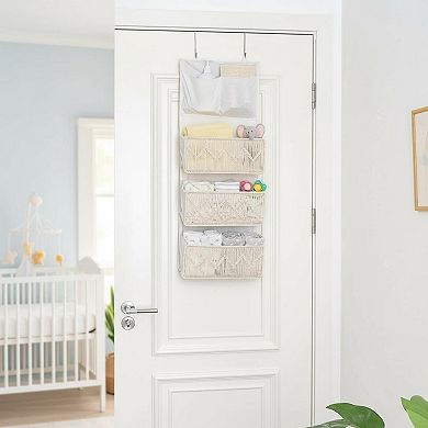 Boho Macrame Over-Door Organizer 3 Large Woven Pockets Hanging Storage for Bedroom Bathroom Pantry