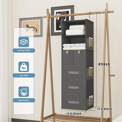 6 Shelves Hanging Closet Organizer with 5 Drawers Foldable Storage for Wardrobe RV