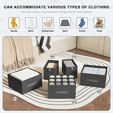 6 Shelves Hanging Closet Organizer with 5 Drawers Foldable Storage for Wardrobe RV
