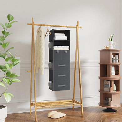 6 Shelves Hanging Closet Organizer with 5 Drawers Foldable Storage for Wardrobe RV