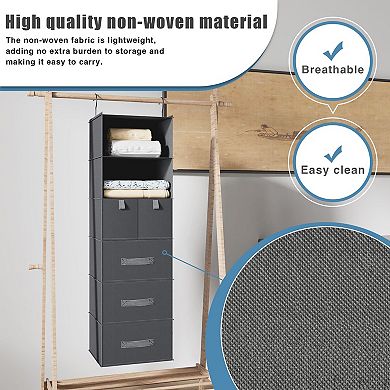 6 Shelves Hanging Closet Organizer with 5 Drawers Foldable Storage for Wardrobe RV