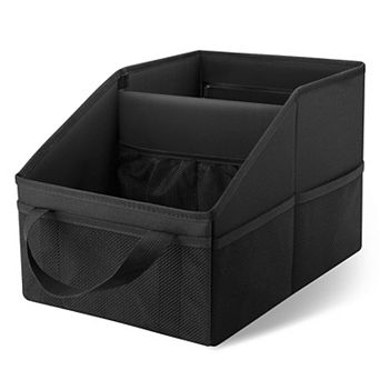 Car Organizer Front Seat 2 Compartments 9 Mesh Pockets 600D Oxford Foldable Tote w/ Handles