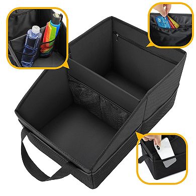 Car Organizer Front Seat 2 Compartments 9 Mesh Pockets 600D Oxford Foldable Tote w/ Handles