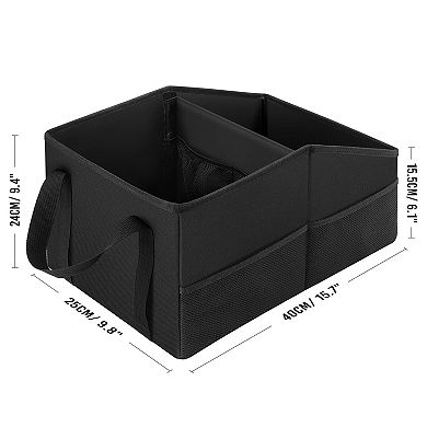 Car Organizer Front Seat 2 Compartments 9 Mesh Pockets 600D Oxford Foldable Tote w/ Handles
