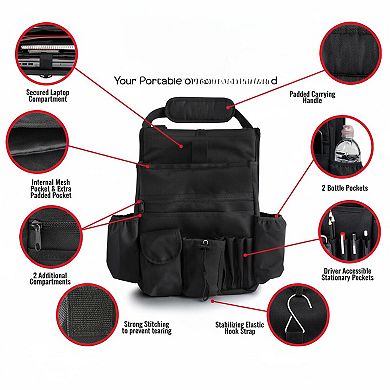 Car Seat Organizer Large Laptop Tablet Storage Stable Straps Padded Comfort Durable 600D Polyester
