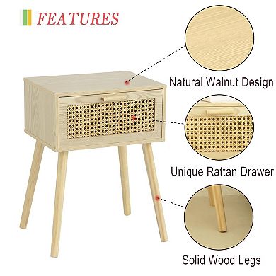 Nightstand Small End Table With Drawer Open Shelf Living Room Bedroom Space Saving