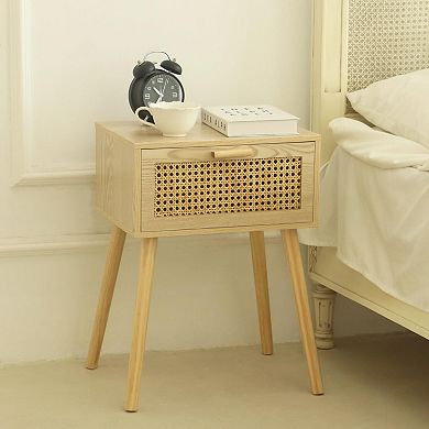 Nightstand Small End Table With Drawer Open Shelf Living Room Bedroom Space Saving