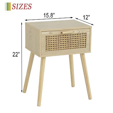 Nightstand Small End Table With Drawer Open Shelf Living Room Bedroom Space Saving