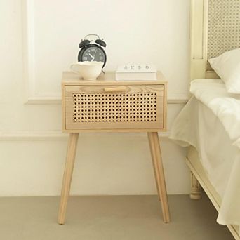Nightstand Small End Table With Drawer Open Shelf Living Room Bedroom Space Saving