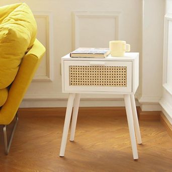 Nightstand Small End Table With Drawer Open Shelf Living Room Bedroom Space Saving