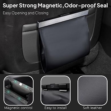 Leather Car Trash Can Smart LED Magnetic Closure Leak-proof Odor lock Universal Fit