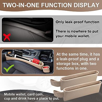 2 Pack Car Seat Gap Filler Organizer Leather Storage Box Front Side Pocket Interior Accessories