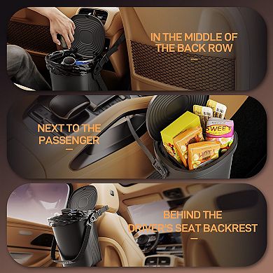 Leakproof Silicone Car Trash Can 2 Gallon with Lid Adjustable Straps