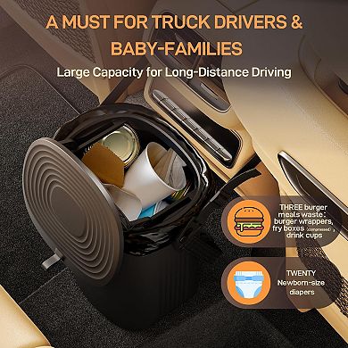 Leakproof Silicone Car Trash Can 2 Gallon with Lid Adjustable Straps