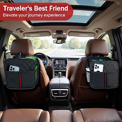 2 Pack Leather Car Seat Organizer Backseat Storage Pockets Cup Holders Travel