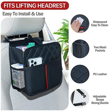 2 Pack Leather Car Seat Organizer Backseat Storage Pockets Cup Holders Travel