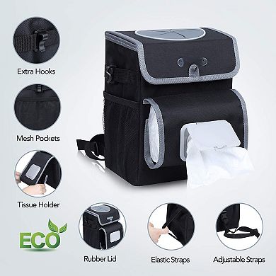 All-in-one Car Trash Can: Removable Leakproof Liner,Adjustable Tissue Holder,Multifunction Storage