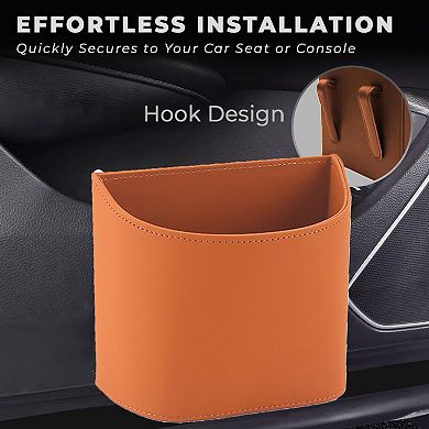 Leather Car Trash Can Leakproof Easy Clean 60 Liners Secure Hook Compact 0.75 Gal Capacity