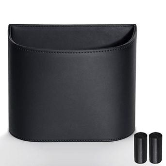 Leather Car Trash Can Leakproof Easy Clean 60 Liners Secure Hook Compact 0.75 Gal Capacity