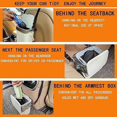 Leakproof Car Trash Can Sturdy Hanging Bin w/Lid Flip Slide Open Waterproof Easy Clean Multiuse