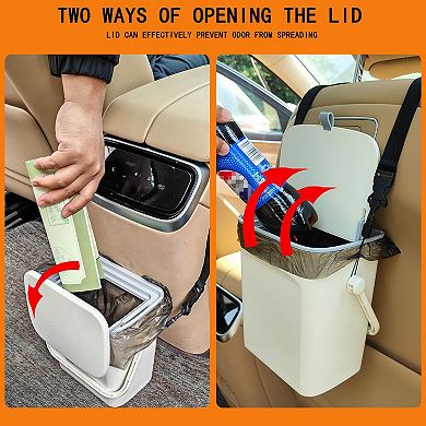 Leakproof Car Trash Can Sturdy Hanging Bin w/Lid Flip Slide Open Waterproof Easy Clean Multiuse