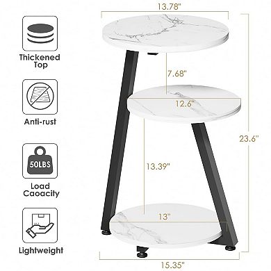 3 Tier Round End Table Metal Frame Rustic Brown Accent Table for Living Room Bedroom