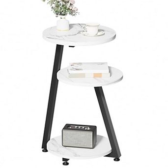 3 tier Round End Table Metal Frame Rustic Brown Accent Table for Living Room Bedroom