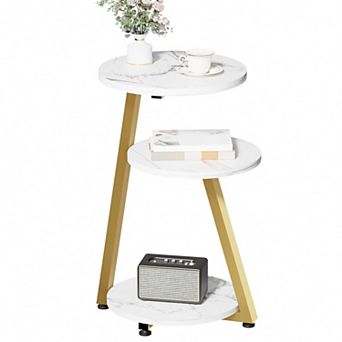3 tier Round End Table Metal Frame Rustic Brown Accent Table for Living Room Bedroom