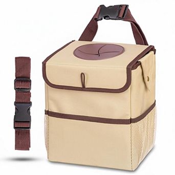 Car Trash Can 2 Gal Removable Liner Leakproof Odor Control Lid Hanging Adjustable Strap Multi Use