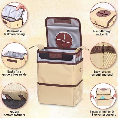 Car Trash Can 2 Gal Removable Liner Leakproof Odor Control Lid Hanging Adjustable Strap Multi Use