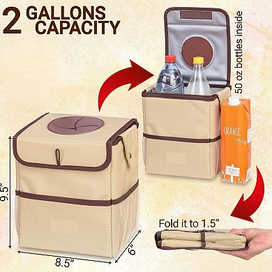Car Trash Can 2 Gal Removable Liner Leakproof Odor Control Lid Hanging Adjustable Strap Multi Use