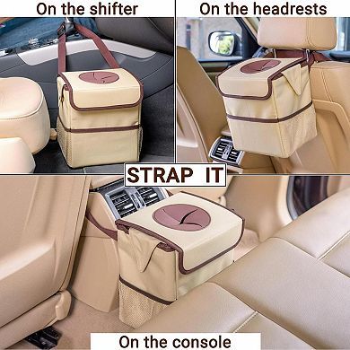 Car Trash Can 2 Gal Removable Liner Leakproof Odor Control Lid Hanging Adjustable Strap Multi Use