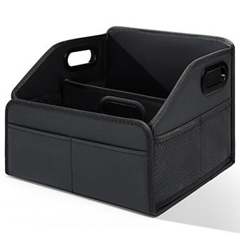 Car Storage Organizer Reinforced Dividable Leather Basket 8 Compartments Adjustable Strap Buckles