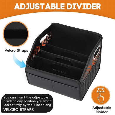 Car Storage Organizer Reinforced Dividable Leather Basket 8 Compartments Adjustable Strap Buckles