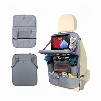 Backseat Car Organizer With Tray Foldable Tablet Holder 9 Pockets Waterproof Seat Protector 2 Pack