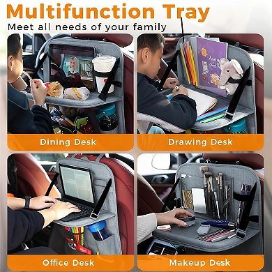 Backseat Car Organizer With Tray Foldable Tablet Holder 9 Pockets Waterproof Seat Protector 2 Pack