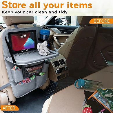 Backseat Car Organizer With Tray Foldable Tablet Holder 9 Pockets Waterproof Seat Protector 2 Pack