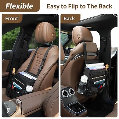 Car Front Seat Organizer: Multi-Compartment Storage, Cup Holder, Adjustable Strap for Truck Van