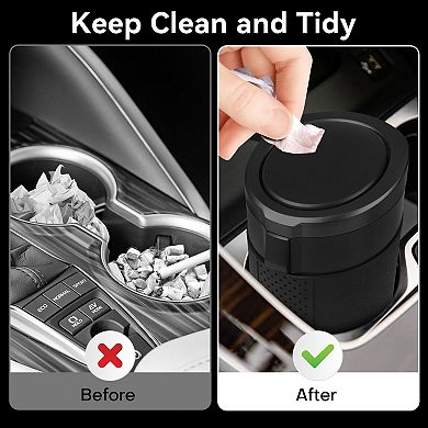Car Trash Can Mini Leakproof Vehicle Bin Cup Holder One Handed Use Storage