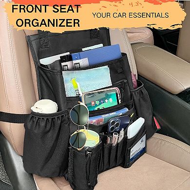 Car Seat Organizer Multi-compartment Universal Fit Front Seats 600D Oxford Large Storage Pockets