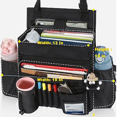 Car Seat Organizer Multi-compartment Universal Fit Front Seats 600D Oxford Large Storage Pockets