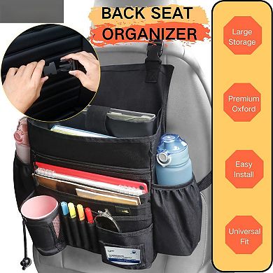Car Seat Organizer Multi-compartment Universal Fit Front Seats 600D Oxford Large Storage Pockets