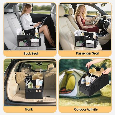 Car Seat Organizer PU Leather 11 Compartments 2 Cup Holders Front Backseat Storage