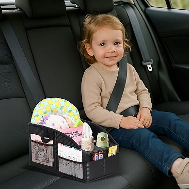 Car Seat Organizer PU Leather 11 Compartments 2 Cup Holders Front Backseat Storage