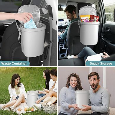Leakproof Soft Silicone Car Trash Can 1.9 Gallon Hanging Lid Easy Clean Foldable For All Vehicles