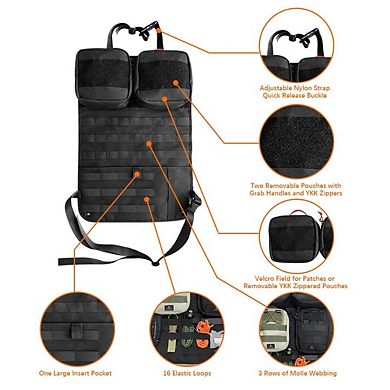 Car Front Seat Organizer 2 Detachable Pouches Molle Panel Laptop/Tablet Storage 1000D Nylon for SUV