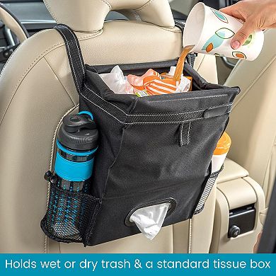 Car Organizer Trash Bin Tissue Holder 2 Gal Leakproof Push Close Lid